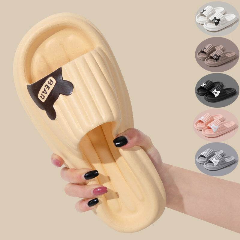 Bear Slippers For Women Summer Indoor Solid Color Striped Thick-Soled Anti-Slip Home Slippers Couples Floor Bathroom House Shoes - ProTrendyz