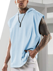 Summer Mens Sleeveless Loose Fitness Hooded Sports Vest