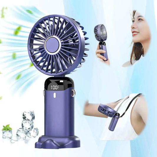 USB Rechargeable Mini Portable Handheld Electric Fan Foldable Neck Hanging Outdoor Fan Adjustable 5 Speed Powerful Air Cooler - ProTrendyz
