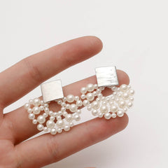 Handmade Pearl Woven Scalloped Pearl Stud Earrings - ProTrendyz