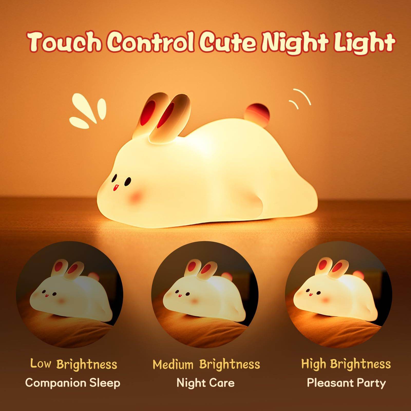 Cute LED Night Light Touch Sensor Cartoon Kid's Nightlights Big Face Rabbit Silicone Night Light Christmas Gift Bedside Lamp Home Decor - ProTrendyz