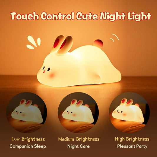 Cute LED Night Light Touch Sensor Cartoon Kid's Nightlights Big Face Rabbit Silicone Night Light Christmas Gift Bedside Lamp Home Decor - ProTrendyz