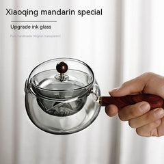 Semi-automatic Rotary Heat-resistant Glass Teapot Lazy Tea Making With Infuser And Wooden Handle Office Home Accessories Kitchen Gadgets - ProTrendyz