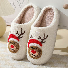 Christmas Home Slippers Cute Cartoon Santa Claus Cotton Slippers For Women And Men Couples Winter Warm Furry Shoes - ProTrendyz