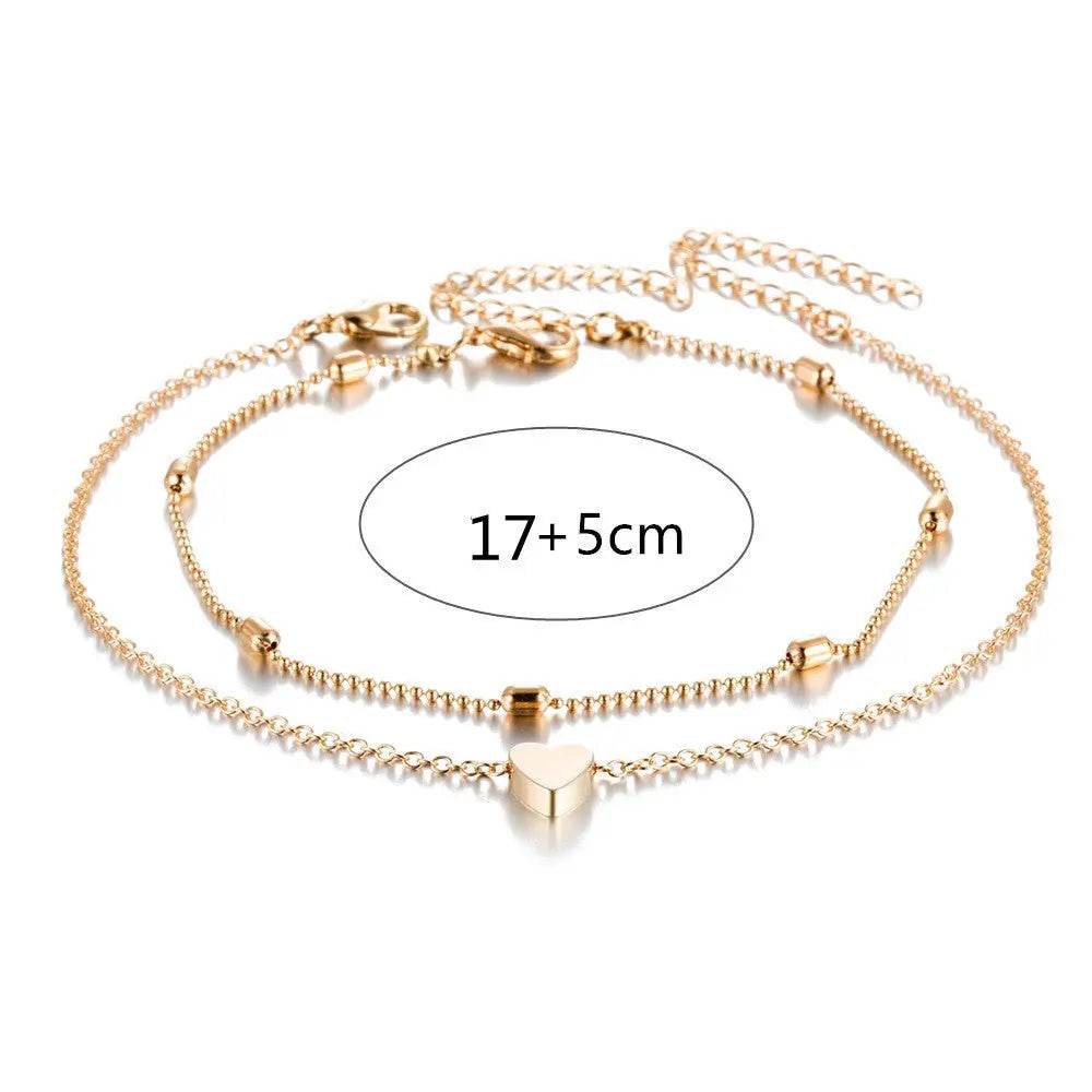 Double-layered anklet Retro beach ball chain heart-shaped anklet - ProTrendyz