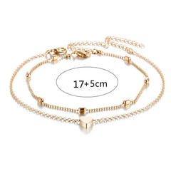 Double-layered anklet Retro beach ball chain heart-shaped anklet - ProTrendyz