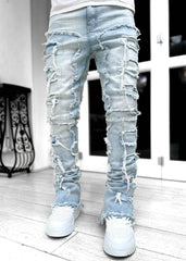 Men Trousers Individual Patched Pants Long Tight Fit Stacked Jeans For Mens Clothing - ProTrendyz