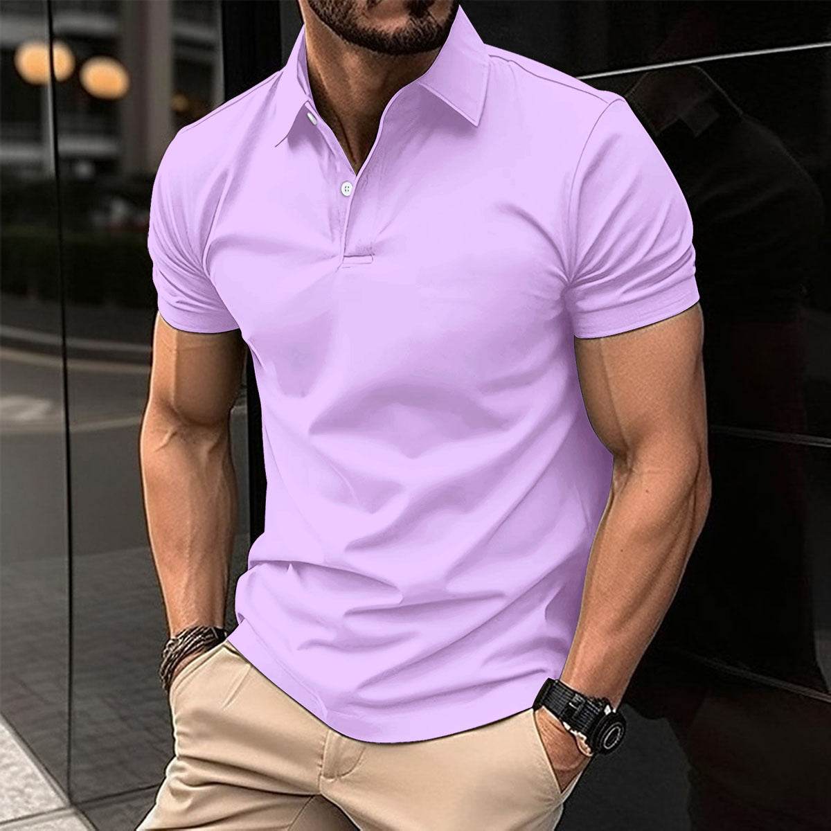 Summer Short Sleeve Polo Shirt Men Solid Color Button Lapel Button Top - ProTrendyz