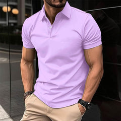 Summer Short Sleeve Polo Shirt Men Solid Color Button Lapel Button Top - ProTrendyz