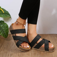 Woven Cross-strap Slippers Summer Platform Sandals Women Flat Beach Shoes - ProTrendyz