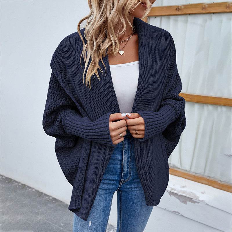 New Loose Knitted Sweater Solid Color Bat Sleeve Large Lapel Cardigan Autumn And Winter Fashion Jacket For Women Clothing - ProTrendyz