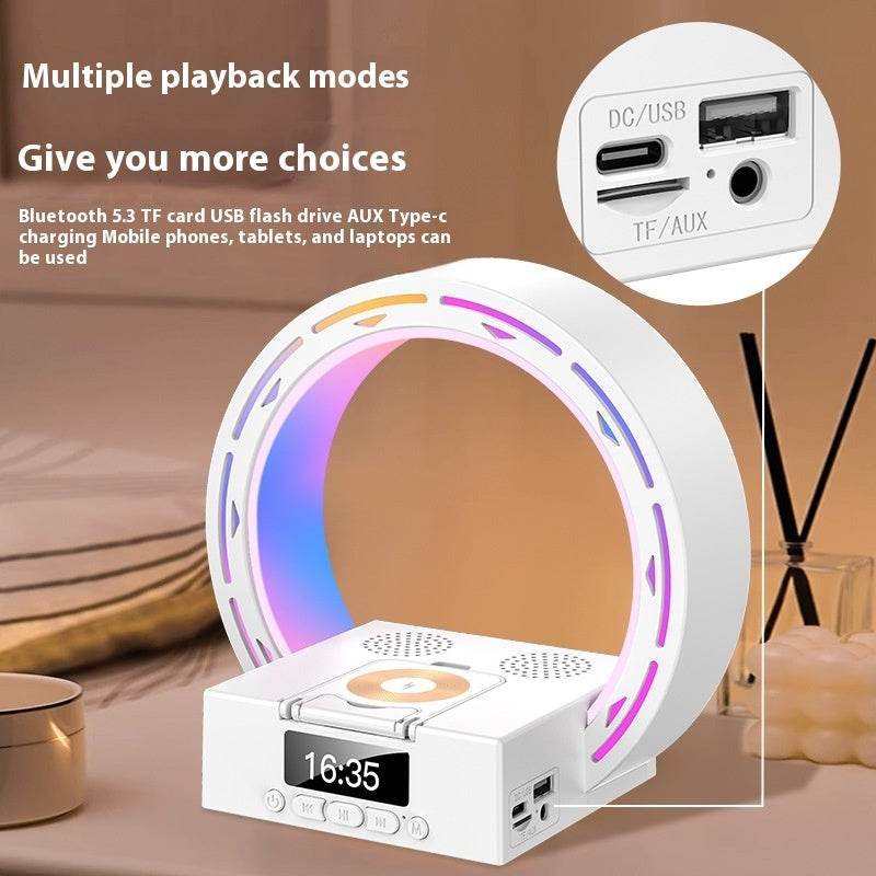 4 In 1 Wireless Bluetooth-compatible Speaker Charging Pad Bedside Lamp With Alarm Clock Wake-Up Light For Bedroom Support USB Drive TF Card - ProTrendyz