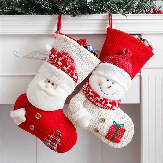 Large Red White Knitted Christmas Stocking Santa Claus Fireplace Decor Socks Xmas Gift Bags Candy Holder Decor For Home - ProTrendyz