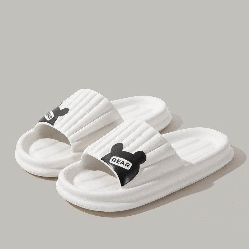 Bear Slippers For Women Summer Indoor Solid Color Striped Thick-Soled Anti-Slip Home Slippers Couples Floor Bathroom House Shoes - ProTrendyz