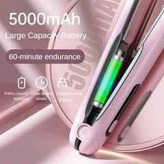 Wireless Hair Straightener Flat Iron Mini 2 IN 1 Roller USB 5000mAh Max 200 Degree Portable Cordless Curler 4 Levels Dry And Wet Uses - ProTrendyz
