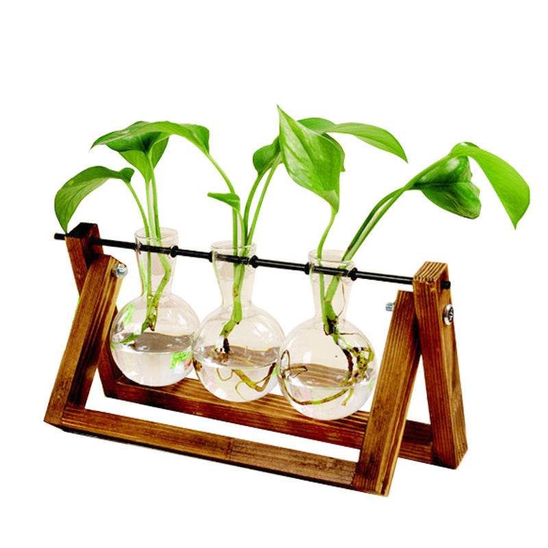 Swing Wooden Stand Hydroponic Plant Container Glass Vase - ProTrendyz