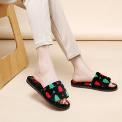Christmas Tree Home Slippers Fashion Floor Bedroom Open-toe Plush Slippers For Women Fuzzy House Shoes