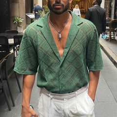 Fashion Mens Clothing Men's Hollow-out Breathable Short-sleeved Lapel Casual Shirt - ProTrendyz