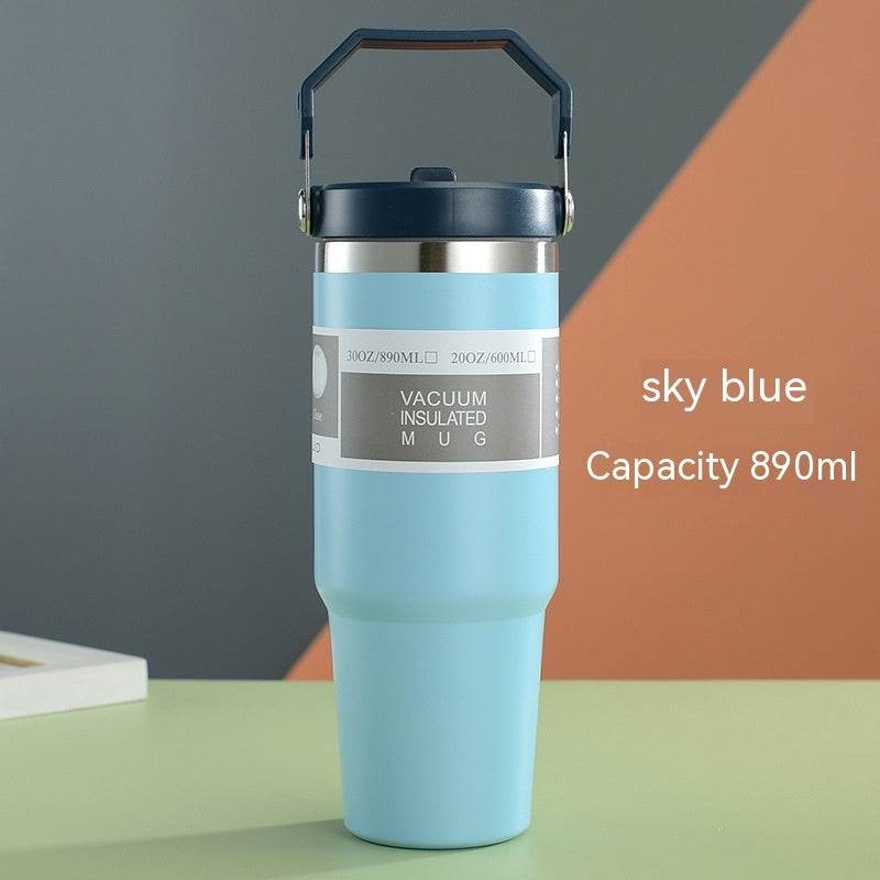 Portable Car Cup Stainless Steel Cup Travel Sports Water Bottle With Handle Cover Coffee Tumbler Cup - ProTrendyz
