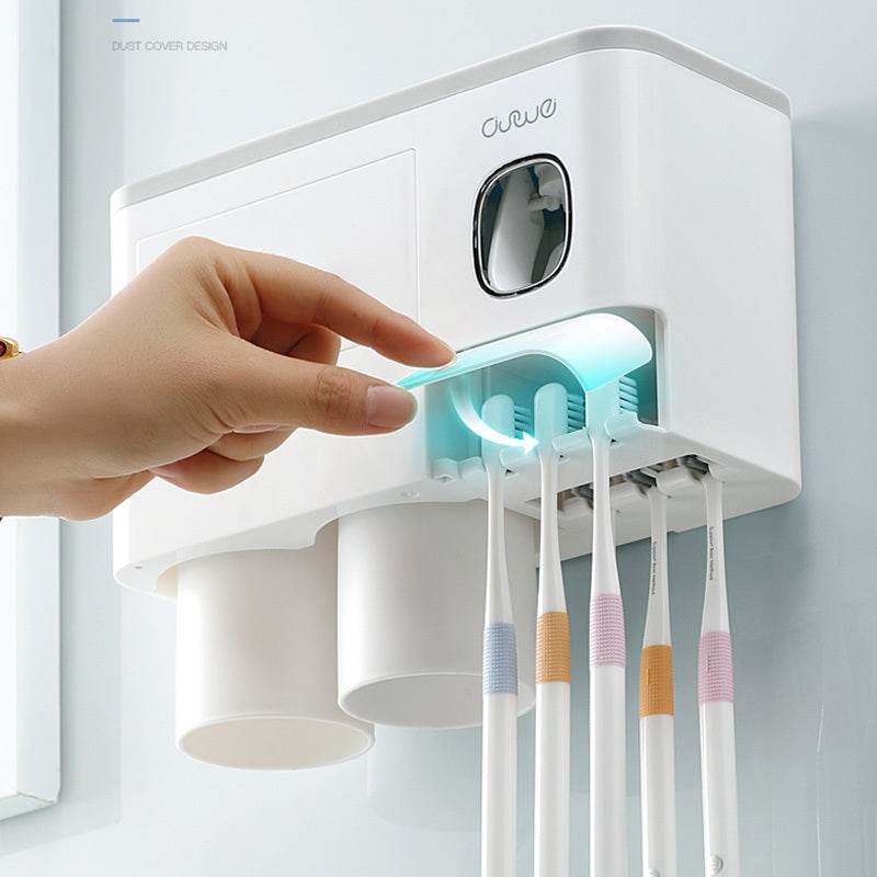 Non-marking Hanging Magnetic Toothbrush Holder Single Drawer Storage Rack With Toothpaste Squeezer Toiletry Set - ProTrendyz