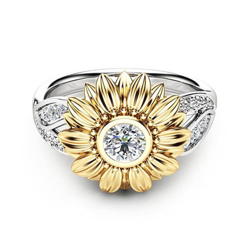 New gold-plated couple ring sunflower flower color separation zircon ring - ProTrendyz