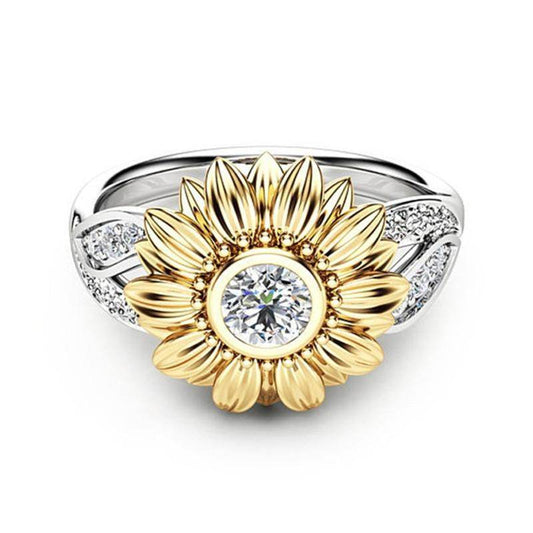 New gold-plated couple ring sunflower flower color separation zircon ring - ProTrendyz