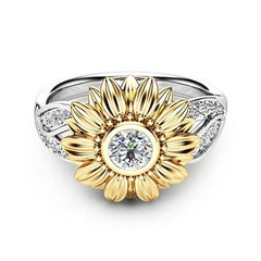 New gold-plated couple ring sunflower flower color separation zircon ring - ProTrendyz