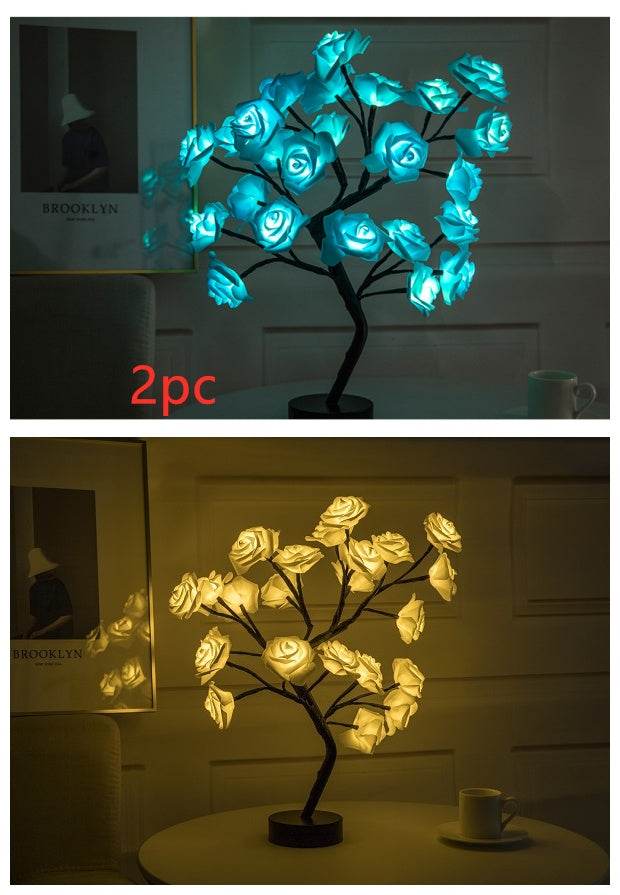 Rose Flower Lamp USB Battery Operated LED Table Lamp Bonsai Tree Night Lights Garland Bedroom Decoration Lights Home Decor - ProTrendyz
