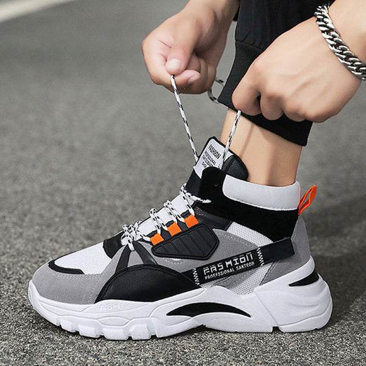 Men's Lace-up Color-matching Sneakers Fashion High-top Height-increasing Casual Shoes - ProTrendyz