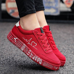 Love Print Canvas Shoes Women Men Flats Lace-up Casual Shoes Lover Sports Shoes Valentines Day - ProTrendyz