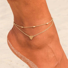 Double-layered anklet Retro beach ball chain heart-shaped anklet - ProTrendyz