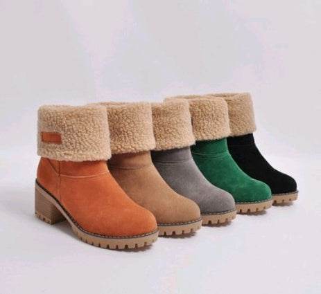 Mid-Tube Thick Heel Suede Snow Boots - ProTrendyz