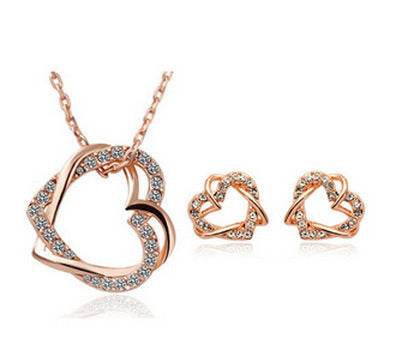 Yiwu Fashion Jewelry Factory Jewelry Customized Double Diamond Heart Necklace Earring Set - ProTrendyz