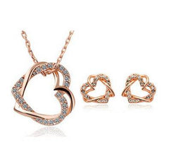Yiwu Fashion Jewelry Factory Jewelry Customized Double Diamond Heart Necklace Earring Set - ProTrendyz