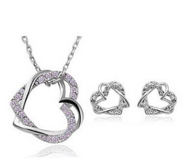 Yiwu Fashion Jewelry Factory Jewelry Customized Double Diamond Heart Necklace Earring Set - ProTrendyz