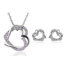 Yiwu Fashion Jewelry Factory Jewelry Customized Double Diamond Heart Necklace Earring Set - ProTrendyz