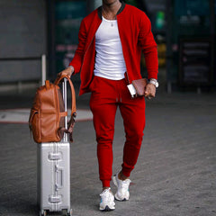 Men's Jacket Suit Zip-up Long-sleeved Top And Drawstring Sweatpants Casual Outdoor Sports Set