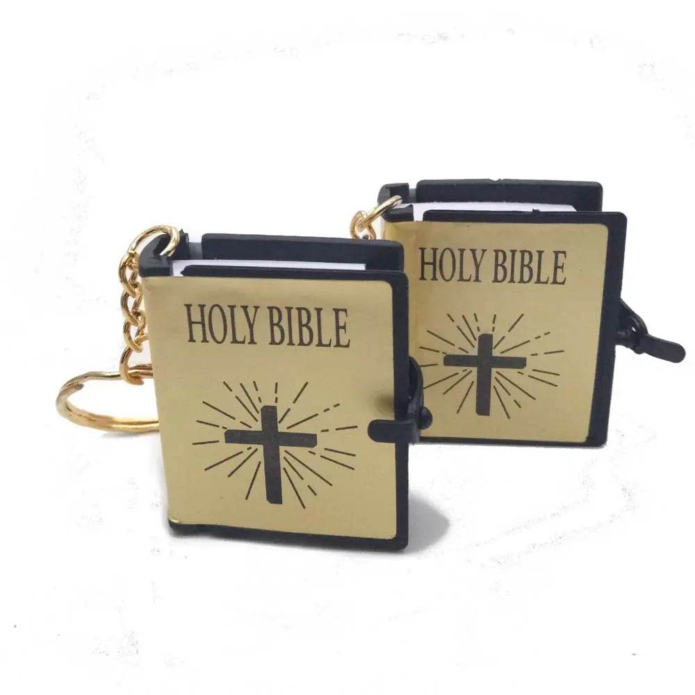 Mini English HOLY BIBLE Key Chains Real Paper Readable Bible Christian Keyrings Car Key Chains Bag Ornaments Religious Jewelry - ProTrendyz