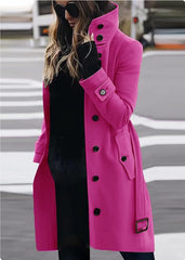 Autumn Winter New Woolen Coat Women's Slim Fit Cardigan Large Coat Women Long Sleeve Single Breasted Stand Collar Woolen Coat