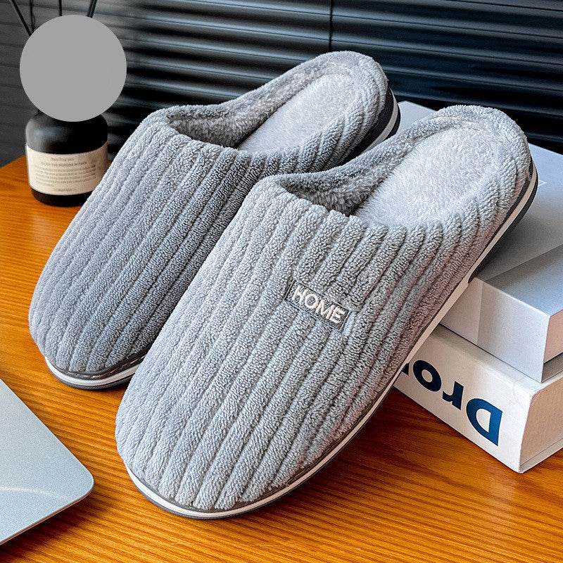 Solid Color Simple Cotton Slippers Winter Non-slip Home Warm Plush Slippers Household Indoor Couple Women's House Shoes - ProTrendyz