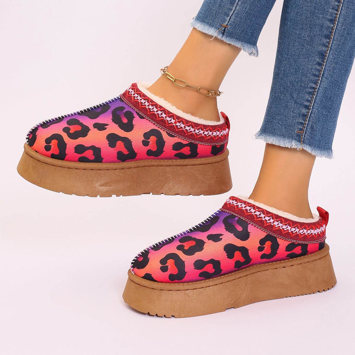Women's Cartoon Christmas Print Ankle Boots Casual Slip On Plush Lined Home Shoes Comfortable Winter Short Boots - ProTrendyz