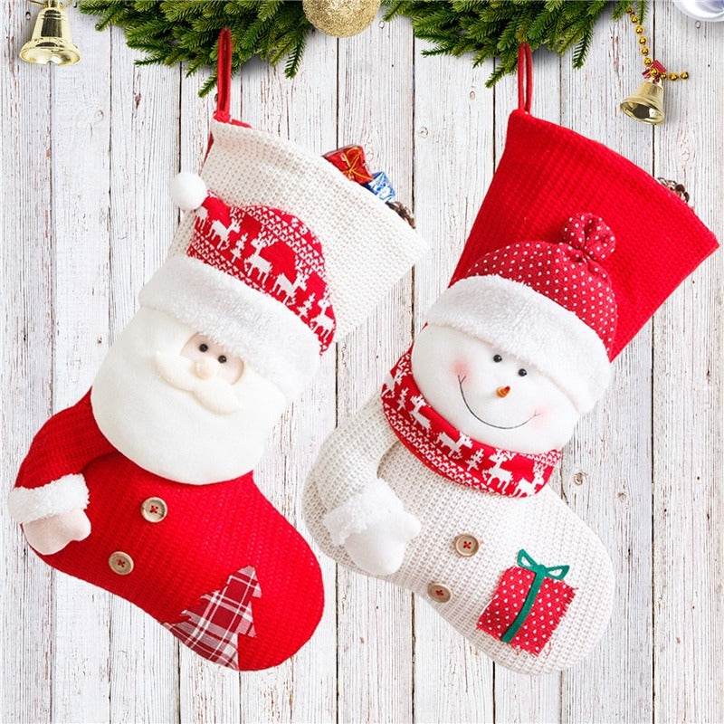 Large Red White Knitted Christmas Stocking Santa Claus Fireplace Decor Socks Xmas Gift Bags Candy Holder Decor For Home - ProTrendyz
