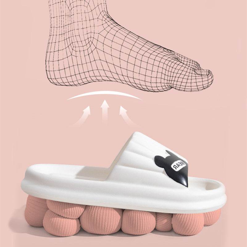 Bear Slippers For Women Summer Indoor Solid Color Striped Thick-Soled Anti-Slip Home Slippers Couples Floor Bathroom House Shoes - ProTrendyz