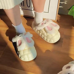 Cute Rabbit Shoes Winter Fuzzy Slippers Women Detachable Washable House Shoes - ProTrendyz