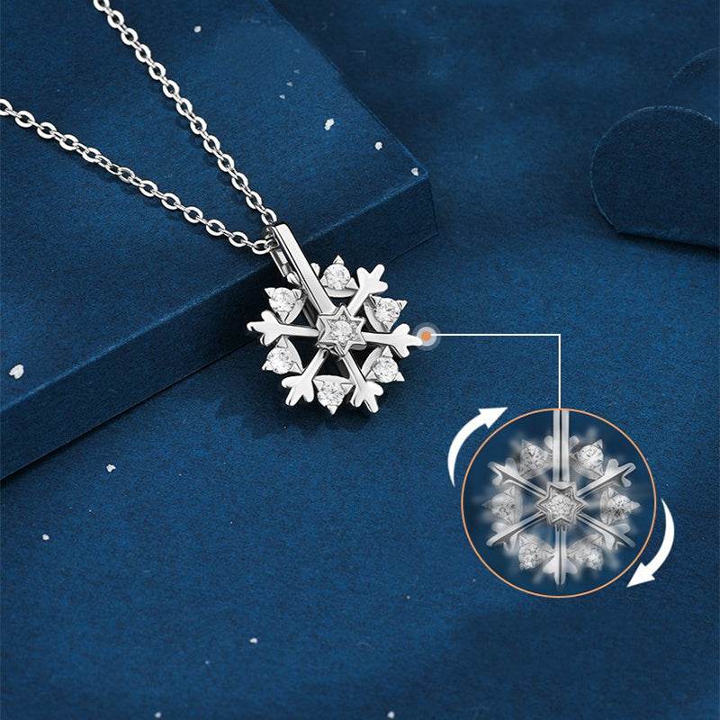 Rotatable 925 Silver Snowflake Necklace Women Luxury Niche Design Shiny Rhinestone Jewelry Autumn And Winter Birthday Gift For Friends - ProTrendyz