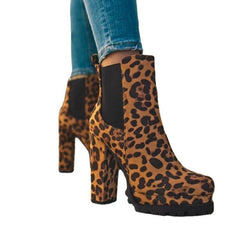 Round-toe Ankle Boots Solid Leopard Print Thick Square High Heel Shoes Ladies Casual Fashion Autumn Winter Suede Dress Party Boots - ProTrendyz