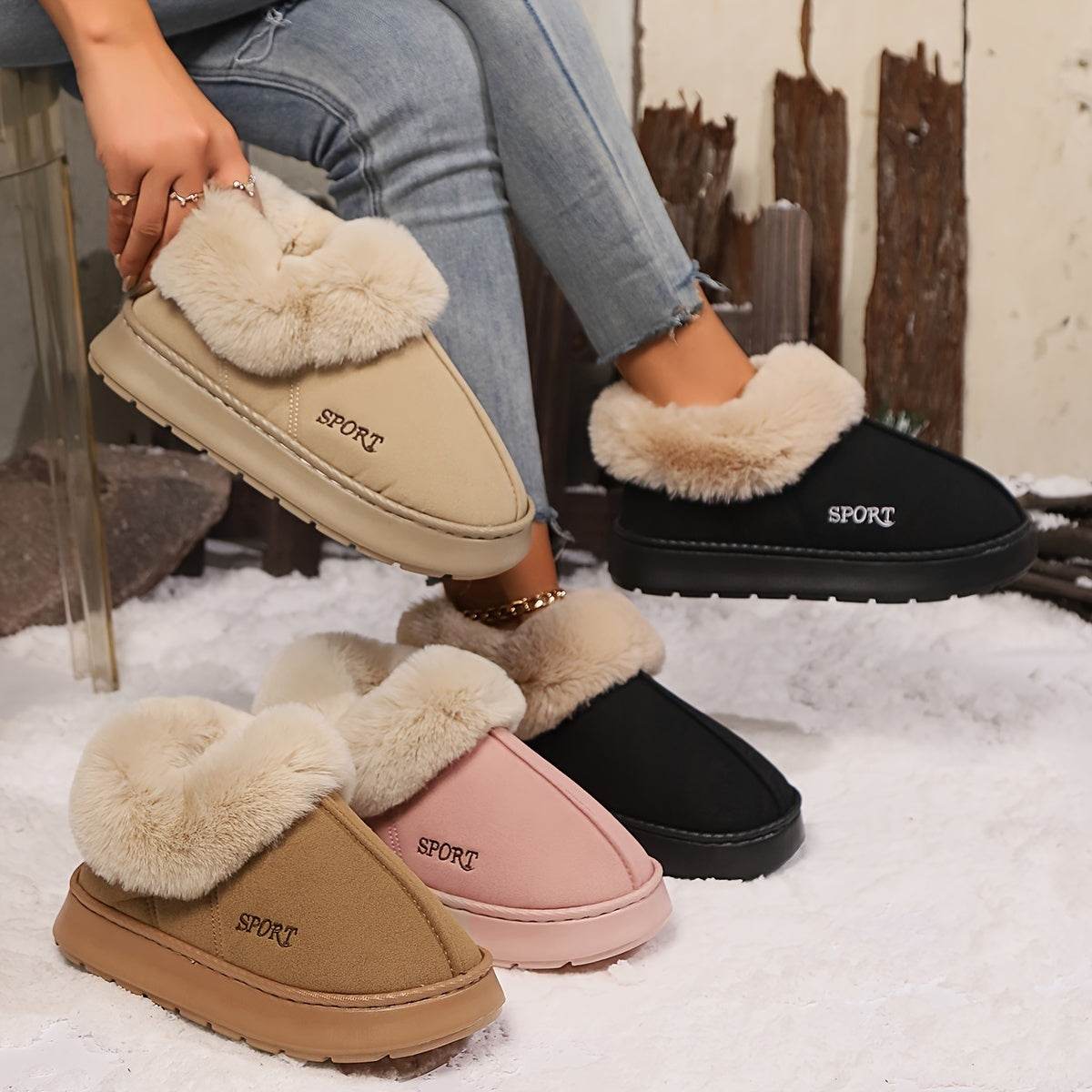 Cozy Plush Soft Slippers Shoes For Women Non-Slip Platform Shoes With Faux Fur Lining Mute Sole And Comfortable Fit For Indoor Wear - ProTrendyz