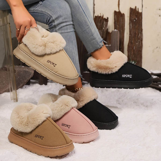 Cozy Plush Soft Slippers Shoes For Women Non-Slip Platform Shoes With Faux Fur Lining Mute Sole And Comfortable Fit For Indoor Wear - ProTrendyz