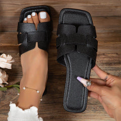 Square Toe Flat Sandals Summer Hollow Out Slides Slippers Women Footwear - ProTrendyz
