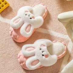 Cute Rabbit Shoes Winter Fuzzy Slippers Women Detachable Washable House Shoes - ProTrendyz